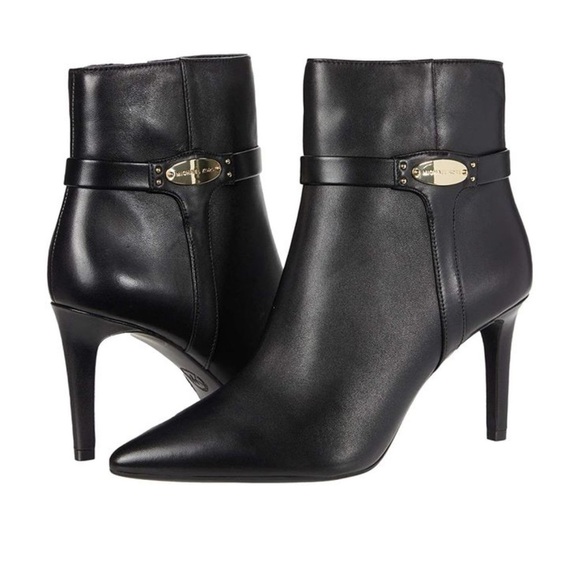 Michael Kors Finley Flex Mid Calf Black Leather Booties - Picture 1 of 12